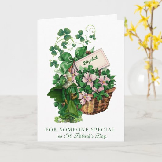 St. Patrick Shamrock Basket Religious Blessing Kaart (Gele Bloem)
