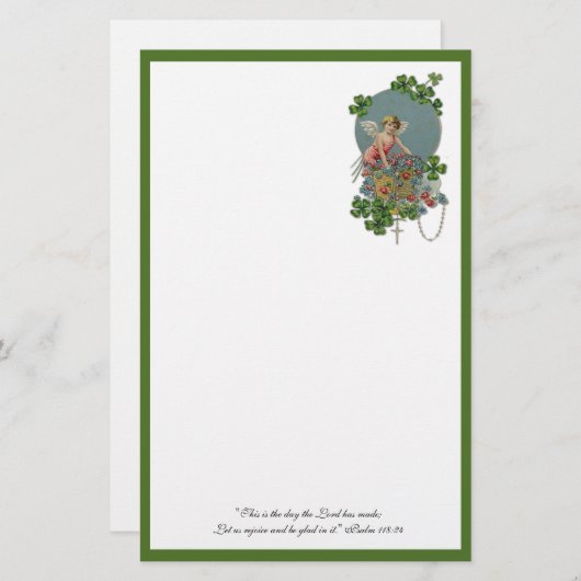 St. Patrick Shamrocks Religieuze Scripture Angel Briefpapier (Voorkant / Achterkant)