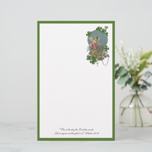 St. Patrick Shamrocks Religieuze Scripture Angel Briefpapier (Staand voorkant)
