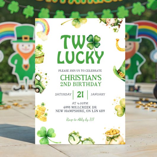 St Patrick Two Lucky Birthday Invitation Kaart