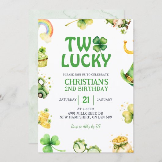 St Patrick Two Lucky Birthday Invitation Kaart (Voorkant / Achterkant)