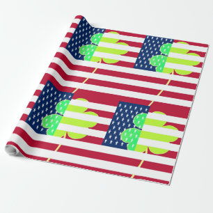 St. Patrick USA Ireland Shamrock American Flag Cadeaupapier