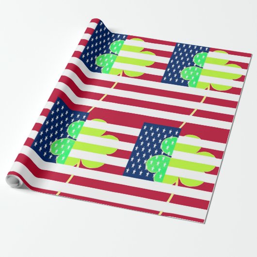 St. Patrick USA Ireland Shamrock American Flag Cadeaupapier (Uitgerold)