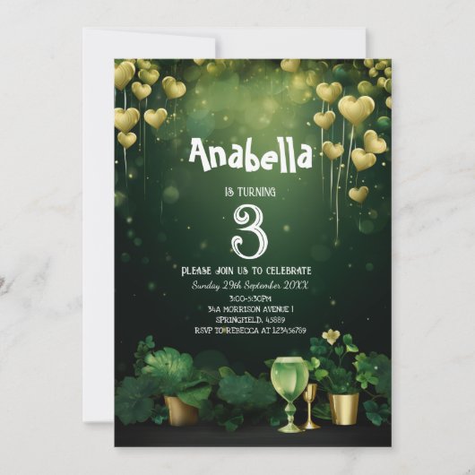 St. Patrick verjaardagsfeestje klavers en ballonne Kaart (Voorkant)