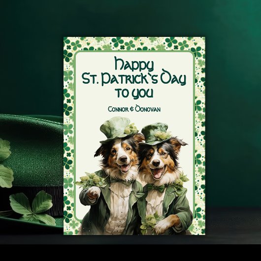 St. Patrick Vrolijke Ierse Paws Duo Hond Feestdagenkaart