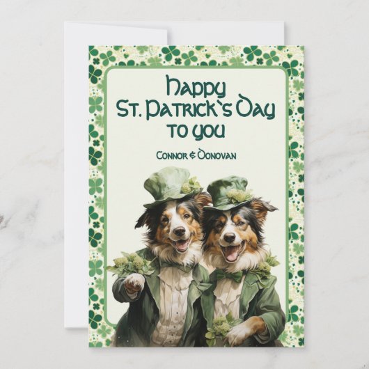 St. Patrick Vrolijke Ierse Paws Duo Hond Feestdagenkaart (Voorkant)
