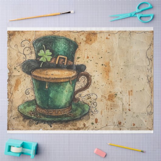St. Patrick Whimsical Coffee Green Tales Tissuepapier (Craft)