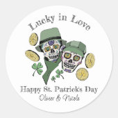 St Patricks Aangepaste Naam Groene Schedel Gelukki Ronde Sticker (Voorkant)