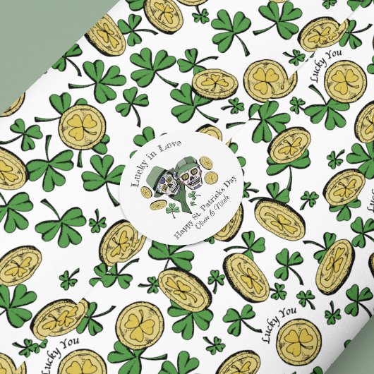 St Patricks Aangepaste Naam Groene Schedel Gelukki Ronde Sticker