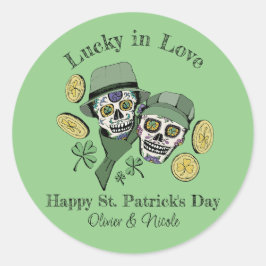St Patricks Aangepaste Naam Groene Schedel Gelukki Ronde Sticker