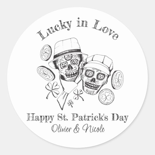 St Patricks Aangepaste naam Sugar Skull Lucky in L Ronde Sticker (Voorkant)