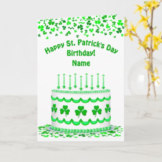 St Patrick's Birthday Cake Custom Candles Greeting Kaart (Gele Bloem)