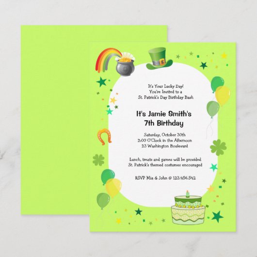 St. Patrick's Birthday Costume Party Invitation Kaart (Voorkant / Achterkant)