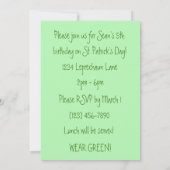 St. Patrick's Birthday Party nodigt  uit Kaart (Achterkant)