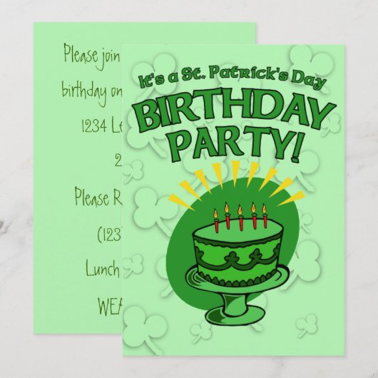 St. Patrick's Birthday Party nodigt  uit Kaart (Voorkant / Achterkant)