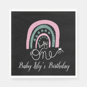 St. Patricks Birthday Rainbow Hand Drawn Pink Napk Servet