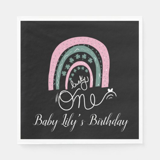 St. Patricks Birthday Rainbow Hand Drawn Pink Napk Servet (Voorkant)