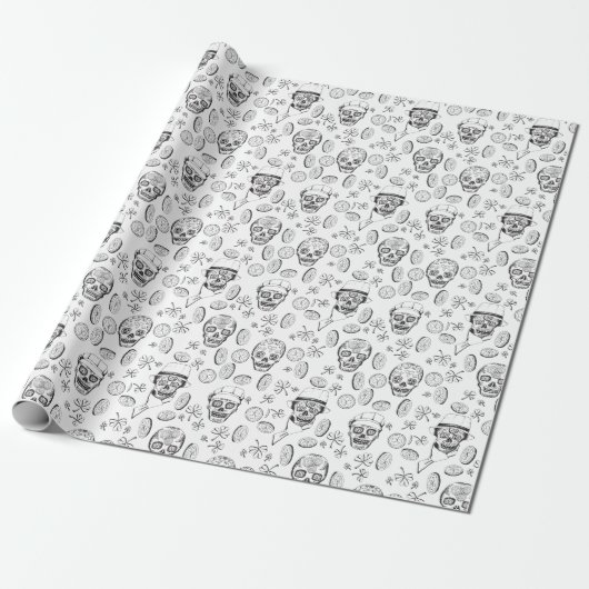 St Patricks Black & White Irish Sugar Skulls Cadeaupapier (Uitgerold)