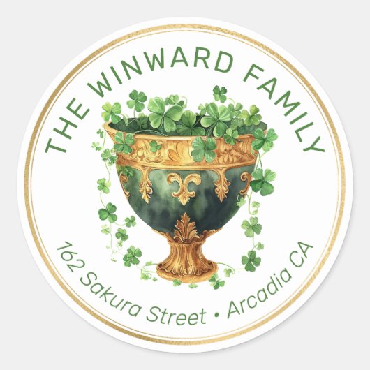 St. Patrick's Bowl & Shamrocks Adres Ronde Sticker (Voorkant)