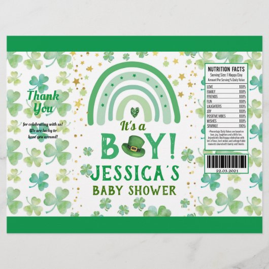 St Patrick's Boy Baby shower Chip Bag Wrapper Flyer (Voorkant)