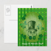 St. Patrick's Cat met Shamrocks Drawing Briefkaart (Voorkant / Achterkant)