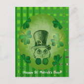 St. Patrick's Cat met Shamrocks Drawing Briefkaart (Voorkant)