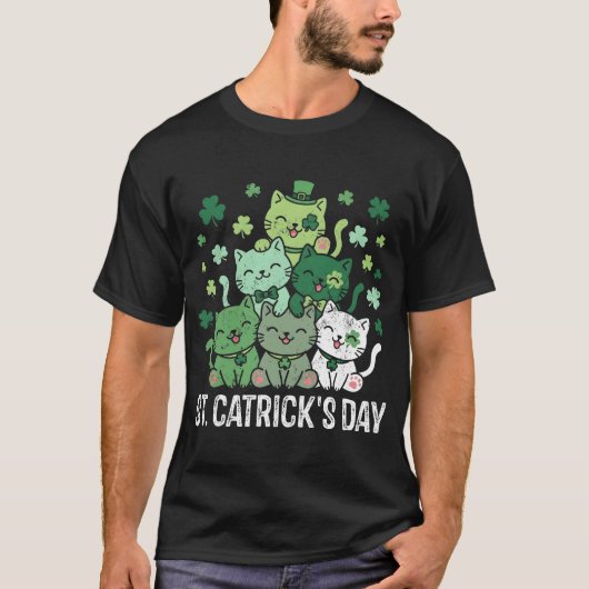 St. Patricks Catricks Dag Grappige Katten Shamrock T-shirt (Voorkant)