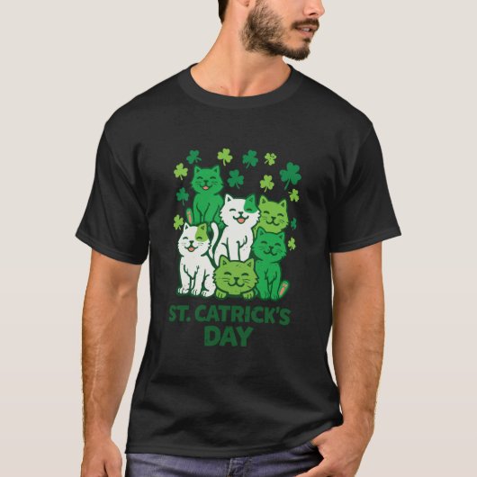 St Patricks Catricks Dag Katten Grappig Lange Mouw T-shirt (Voorkant)