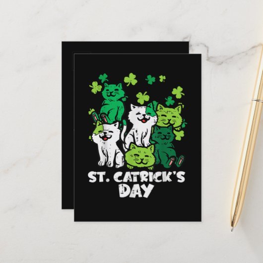 St Patricks Catricks Dag Katten Saint Pattys Aankondigingskaart (Voorkant / Achterkant in situ)