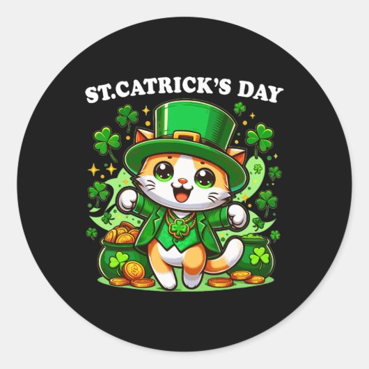 St Patricks Catricks Dag Katten Saint Pattys Kat L Ronde Sticker (Voorkant)