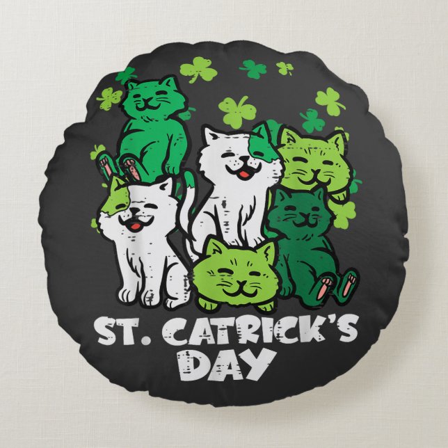 St Patricks Catricks Dag Katten Saint Pattys Rond Kussen (Voorkant)