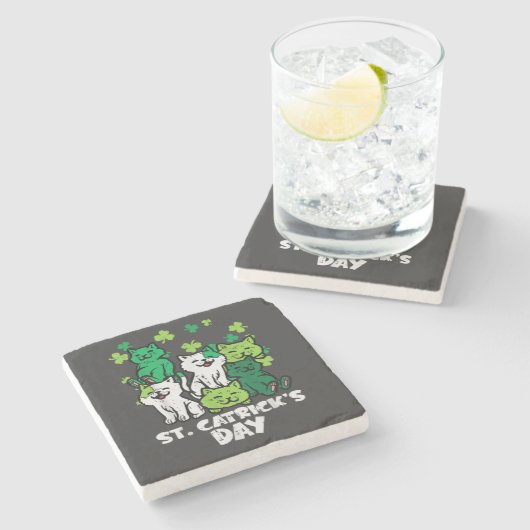 St Patricks Catricks Dag Katten Saint Pattys Stenen Onderzetter (Zijkant)