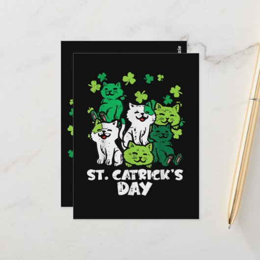 St Patricks Catricks Day Cats Saint Pattys Briefkaart (Voorkant / Achterkant in situ)