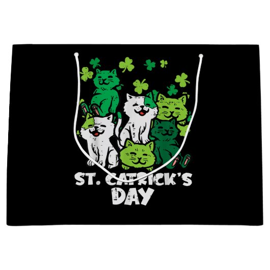 St Patricks Catricks Day Cats Saint Pattys Groot Cadeauzakje (Voorkant)