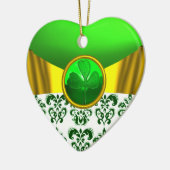 ST PATRICK'S CELTIC HEART GOLD GREEN SHAMROCK KERAMISCH ORNAMENT (Links)