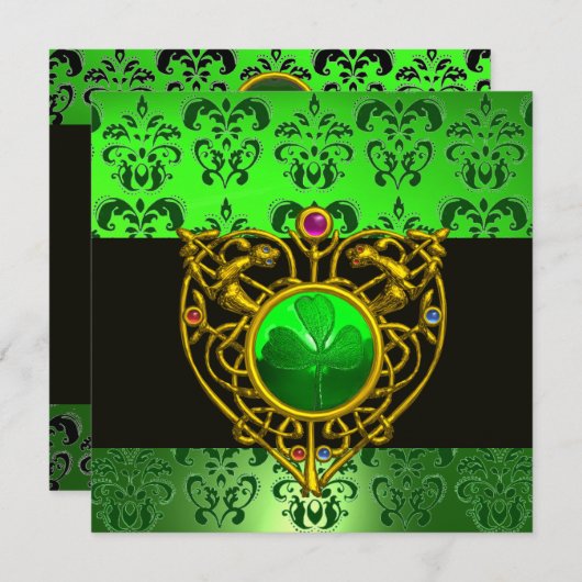 ST. PATRICK'S CELTIC HEART Green Damask Monogram Kaart (Voorkant / Achterkant)