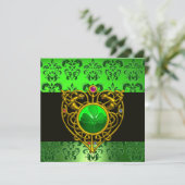 ST. PATRICK'S CELTIC HEART Green Damask Monogram Kaart (Staand voorkant)