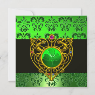 ST. PATRICK'S CELTIC HEART Green Damask Monogram Kaart
