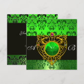 ST. PATRICK'S CELTIC HEART Green Damask Monogram Kaart (Voorkant / Achterkant)