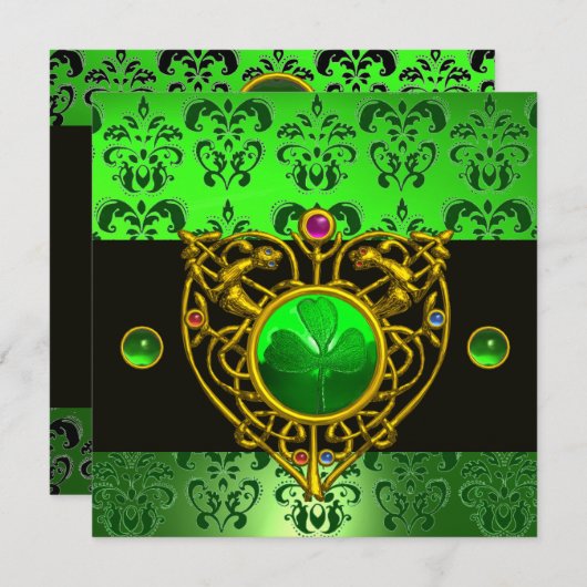 ST. PATRICK'S CELTIC HEART Green Damask Monogram Kaart (Voorkant / Achterkant)