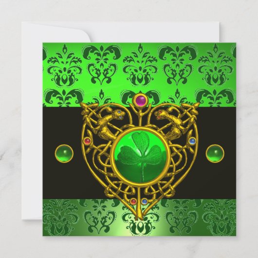 ST. PATRICK'S CELTIC HEART Green Damask Monogram Kaart (Voorkant)