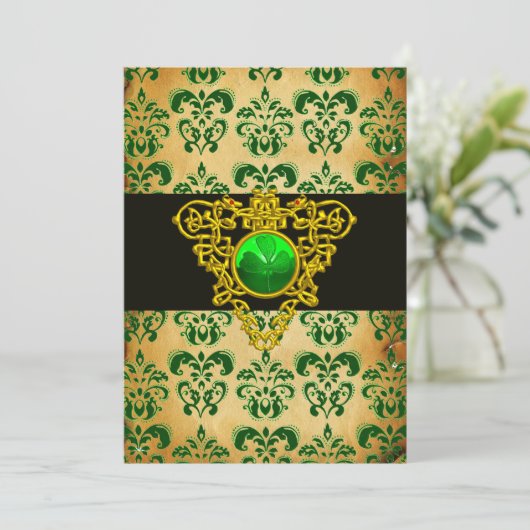 ST. PATRICK'S CELTIC HEART Green Damask Parchment Kaart (Staand voorkant)