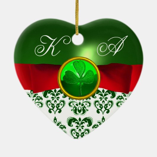 ST PATRICK'S CELTIC HEART GREEN SHAMROCK MONOGRAM KERAMISCH ORNAMENT (Achterkant)