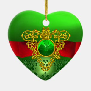 ST PATRICK'S CELTIC HEART GREEN SHAMROCK MONOGRAM KERAMISCH ORNAMENT