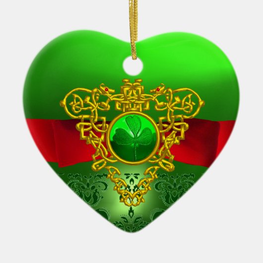 ST PATRICK'S CELTIC HEART GREEN SHAMROCK MONOGRAM KERAMISCH ORNAMENT (Voorkant)