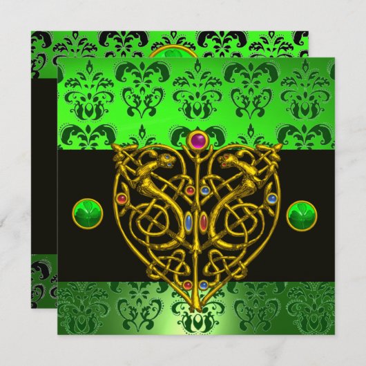 ST. PATRICK'S CELTISCHE HART Groen damast Kaart (Voorkant / Achterkant)