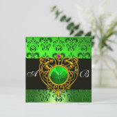 ST. PATRICK'S CELTISCHE HART Groen Damast Monogram Kaart (Staand voorkant)