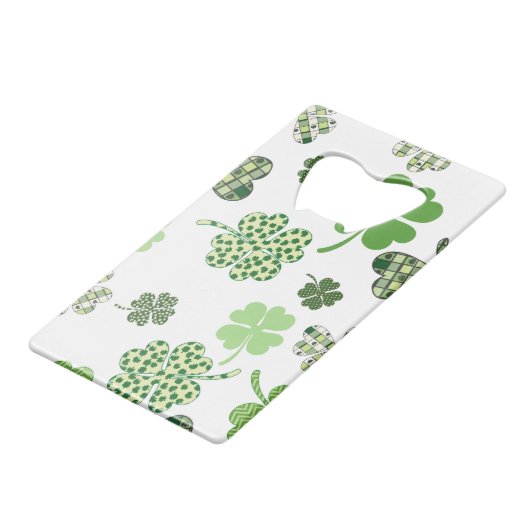 St. Patrick's Clover Monogram Creditkaart Flessenopener (Achterkant Gekanteld)