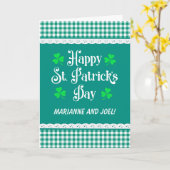 St Patrick's Custom Name Shamrocks Groene cheques Kaart (Gele Bloem)
