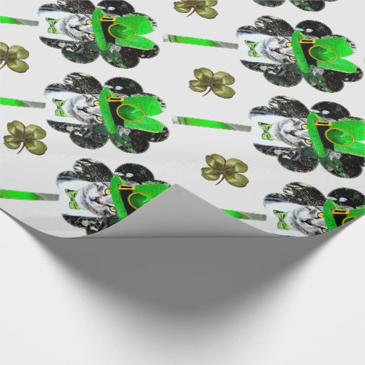 ST PATRICK'S DAG CAT, LEPRECHAUN PET EN SHAMROCKS CADEAUPAPIER (Hoek)